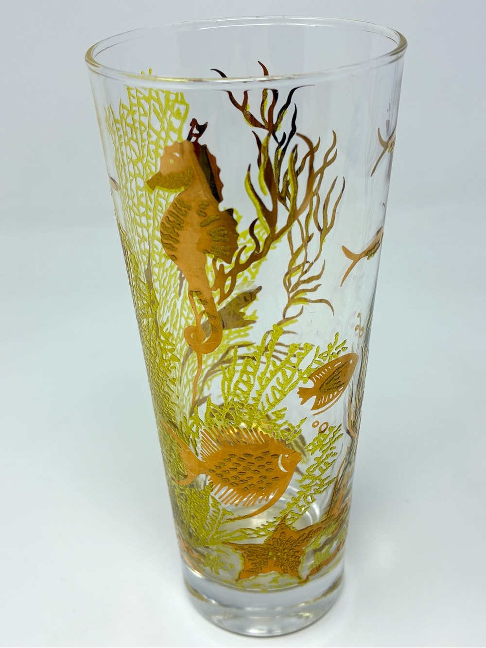 1 Vintage Bartlett Collins Under The Sea Gold Gilt Glass Tumblers 6.75” MCM